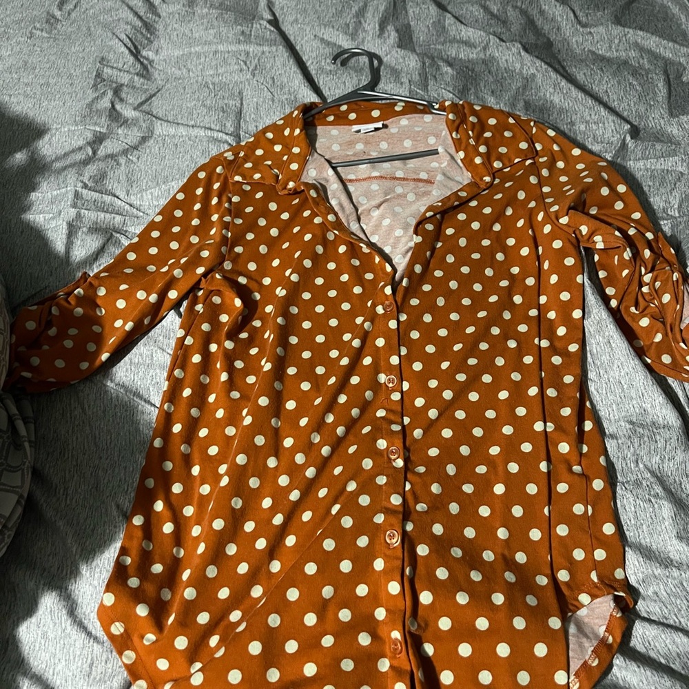 Orange Polka Dot Button-Up Shirt